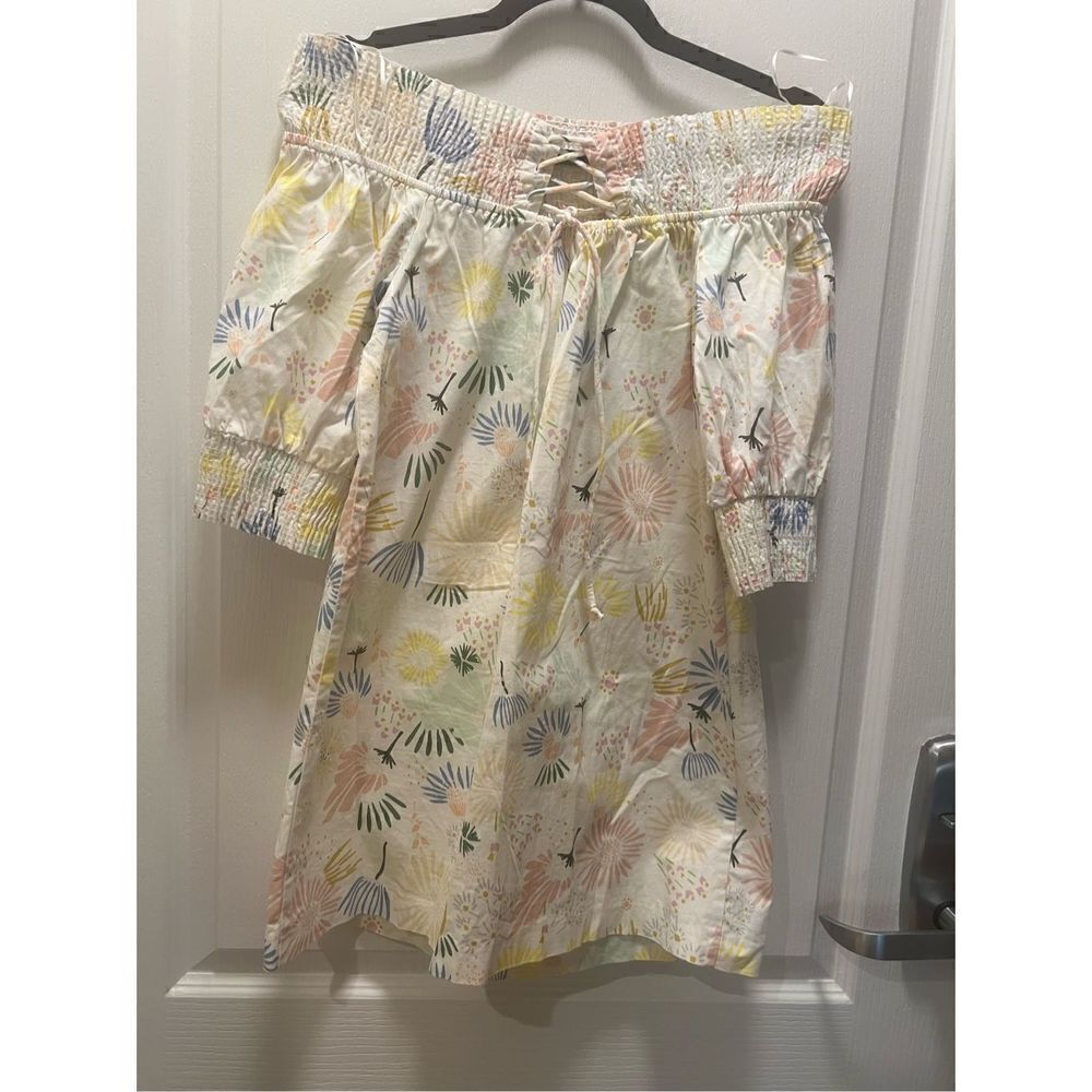 Zara Floral Multicolor Smocked Off-The-Shoulder Mini Dress - size S - Picture 7 of 10